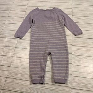 Egg by Susan Lazar Baby Purple Grey Striped Knit Romper One Piece Snap Jumpsuit